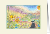 Border Collie Dog Gazes at Banks of Dancing Daffodils Blank Card