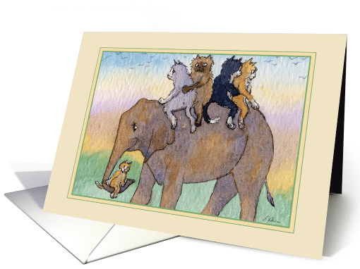 Elephant Back Safari Holiday for Cats Blank card (1731124)