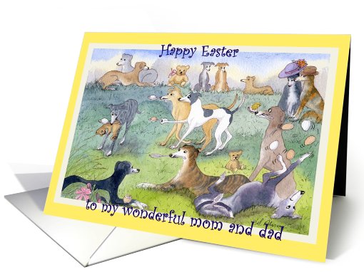 Happy Easter paper greeting card for mom and dad whippet... (399276)