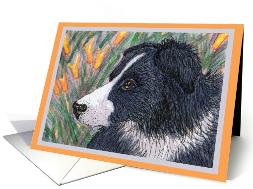 Blank paper greeting card notecard dog border collie flower card