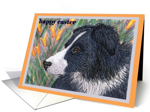 Happy Easter traditional paper greeting card dog border... (399376)