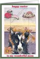 Happy Easter traditional paper greeting card for mom dog border collie flowers card