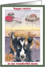 Happy Easter traditional paper greeting card for mom dog border collie flowers card