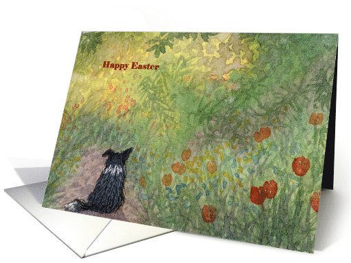Happy Easter traditional paper greeting card dog border... (399414)