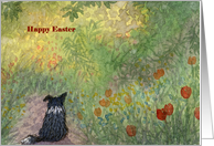Happy Easter traditional paper greeting card dog border collie flowers card
