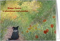 Happy Easter traditional paper greeting card grandparents dog border collie flowers card