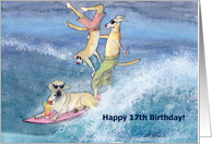 paper greeting card, birthday card, 17, seventeen, dog, card