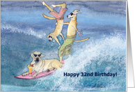 paper greeting card, birthday card, 32, thirty-two, dog, card