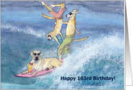 paper greeting card, birthday card, 103, one hundred and three, dog, card