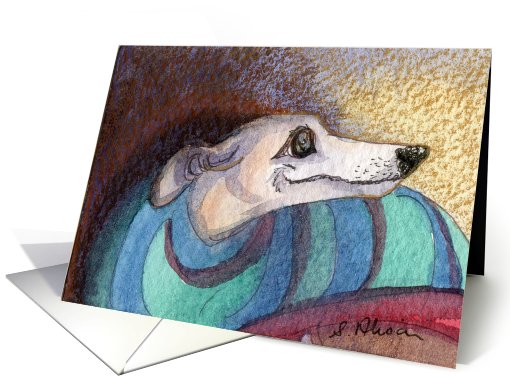 Blank card for your own greeting, dog, whippet, greyhound, card