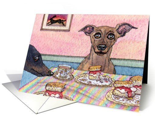 Blank card for your own greeting, dog, whippet, greyhound, card