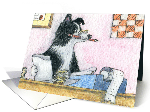 Plain for your own greeting, dog, border collie, accountant, card