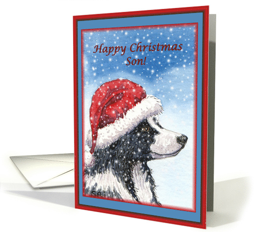 Christmas card, Son, dog, Border Collie card (484555)