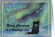 Christmas card, son, dog, Border Collie card