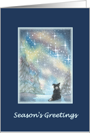 Business or Corporate Christmas card, paper cards, dog, puppy, stars, card