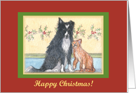 happy christmas, paper cards, dog, cat, card