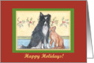 happy christmas, paper cards, dog, cat, card