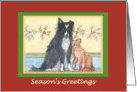 seasons greetings, paper cards, dog, cat, card