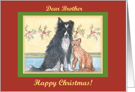 happy christmas, paper cards, dog, cat, brother, card