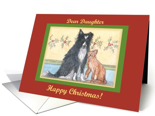 happy christmas, paper cards, dog, cat, daughter, card (487666)