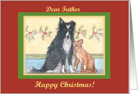 happy christmas, paper cards, dog, cat, father, card