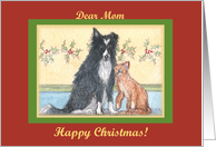 happy christmas, paper cards, dog, cat, mom, card