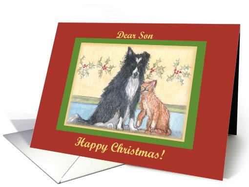 happy christmas, paper cards, dog, cat, son, card (488679)