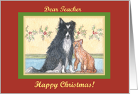 happy christmas, paper cards, dog, cat, teacher, card