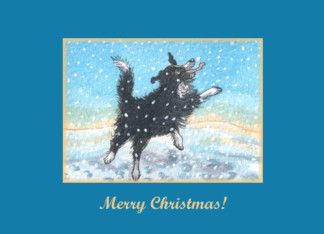 Business or corporate christmas cards, happy christmas, paper cards, dog, snow, Greeting Card