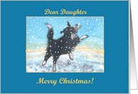 merry christmas, paper cards, dog, snow, daughter, card