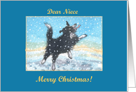 merry christmas, paper cards, dog, snow, niece, card