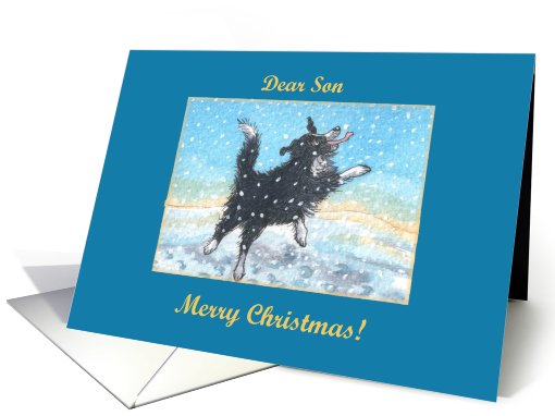 merry christmas, paper cards, dog, snow, son, card (488754)