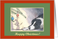 happy christmas, paper cards, dog, mouse, card