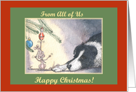 happy christmas, paper cards, dog, mouse, from all of us, card