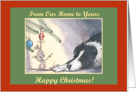 happy christmas, paper cards, dog, mouse, from our home to yours, card