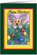 happy christmas, paper card, corgi, card