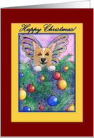 happy christmas, paper card, corgi, card