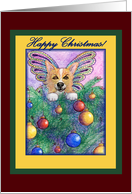 happy christmas, paper card, corgi, card