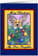 merry christmas, paper card, corgi, daughter, card