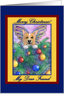 merry christmas, paper card, corgi, friend, card