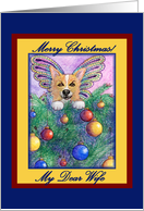 merry christmas, paper card, corgi, wife, card