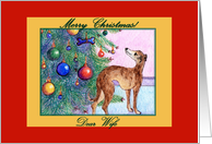 christmas card, paper card, whippet, wife, card