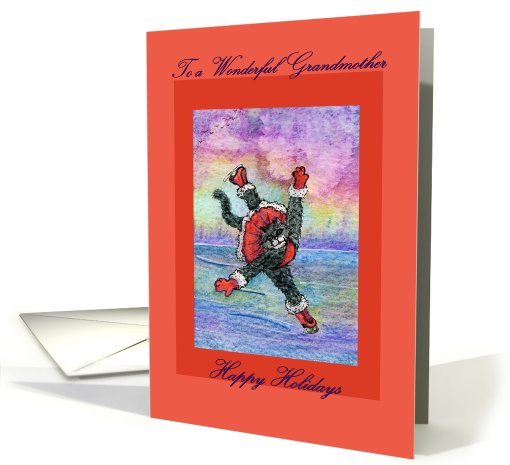 happy holidays, paper card, black cat, grandmother, card (500615)
