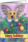 happy holidays, paper card, dog, card