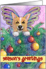 season’s greetings, paper card, dog, card