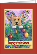 happy christmas, paper card, dog, card