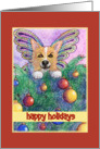 happy holidays, paper card, dog, card