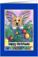 happy christmas, paper card, dog, card