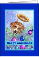 happy christmas, paper card, dog, card