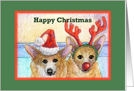 happy christmas, paper card, dog, card